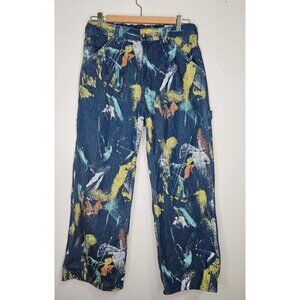 OrSlow Japan Paint-Splattered Blue Jeans Women's Sz M Cropped Wide Leg Japan